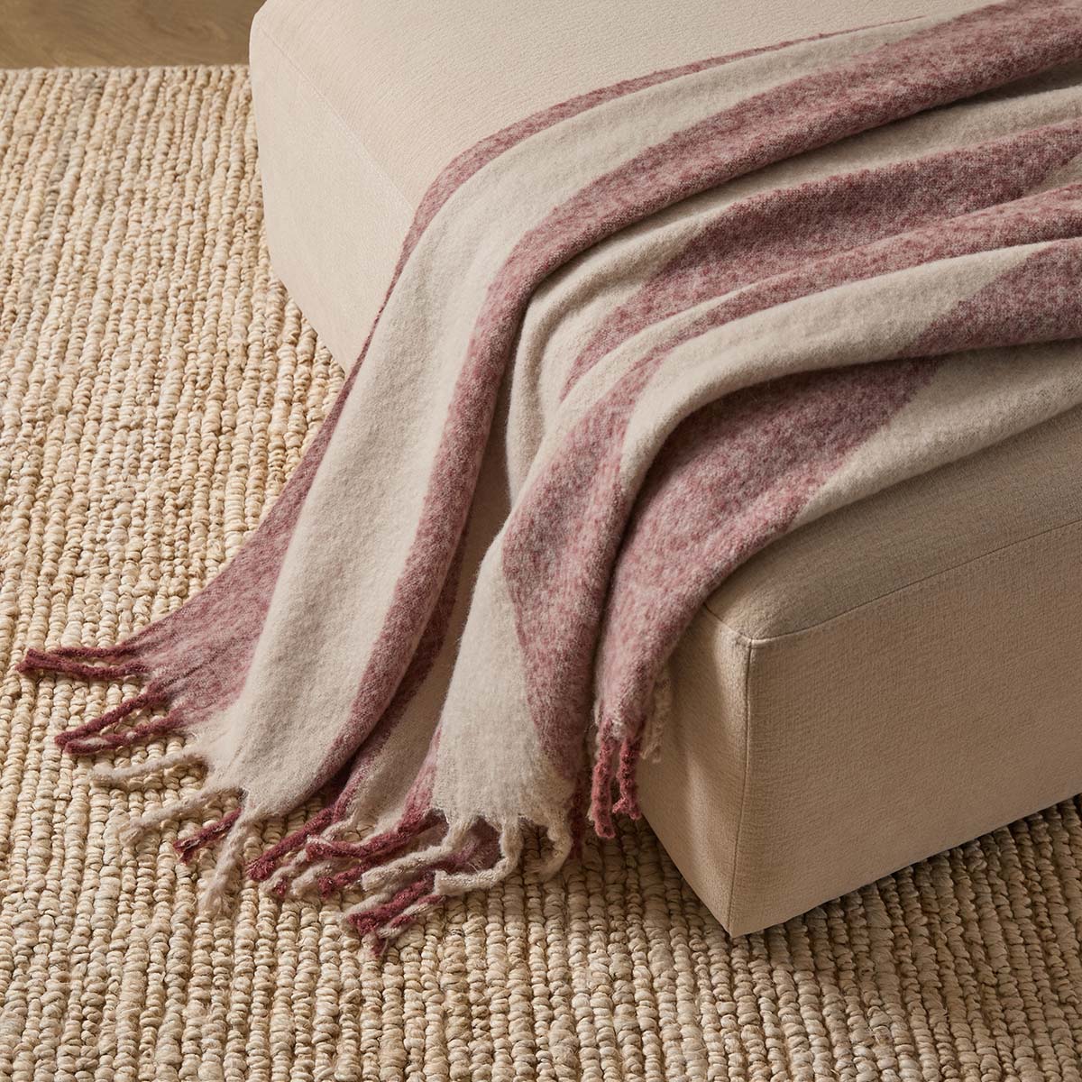 Mocka Stripe Throw Blanket - Raspberry and White Chocolate - Mocka New Zealand
