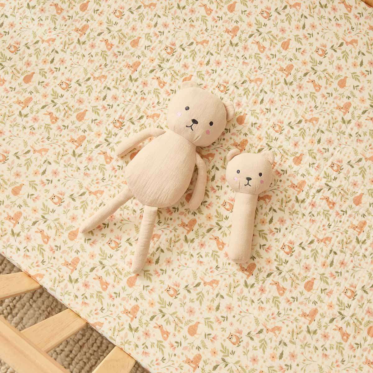 Soft Cotton Teddy Rattle - Mocka New Zealand