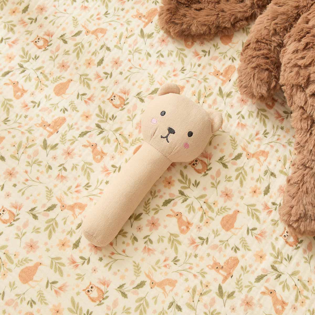Soft Cotton Teddy Rattle - Mocka New Zealand
