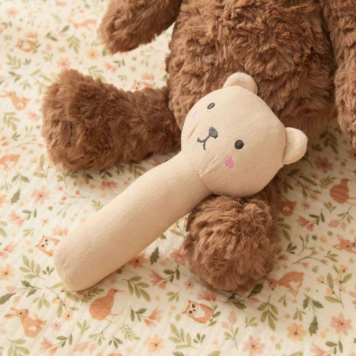 Soft Cotton Teddy Rattle - Mocka New Zealand