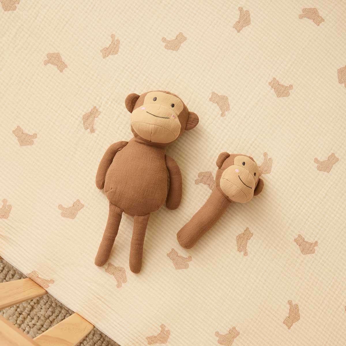 Soft Cotton Monkey Rattle - Mocka New Zealand