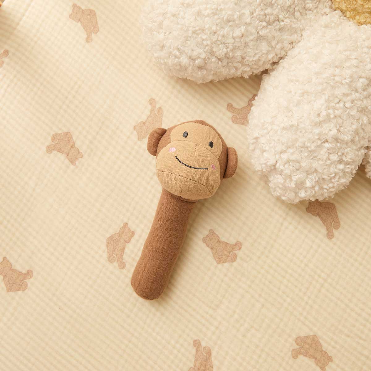 Soft Cotton Monkey Rattle - Mocka New Zealand