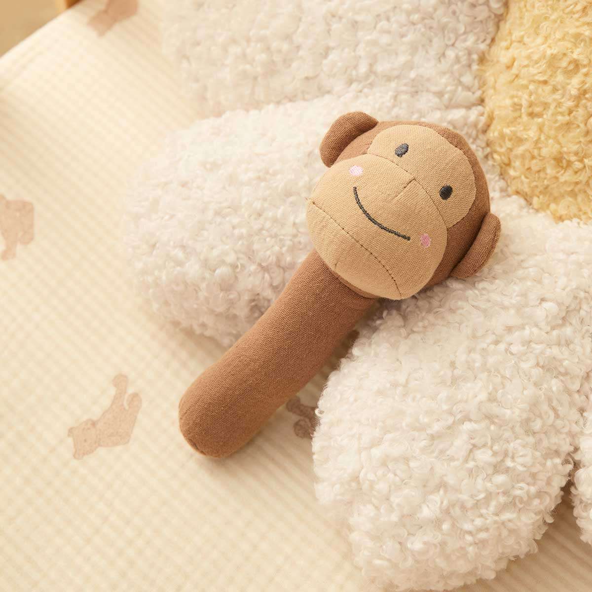 Soft Cotton Monkey Rattle - Mocka New Zealand