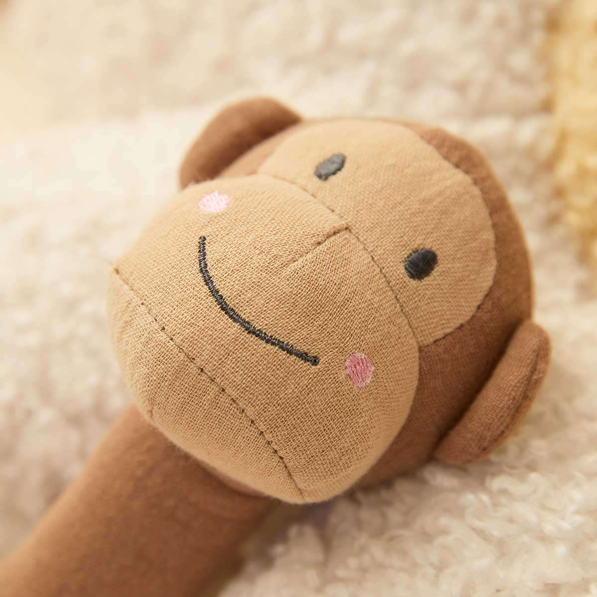 Soft Cotton Monkey Rattle - Mocka New Zealand
