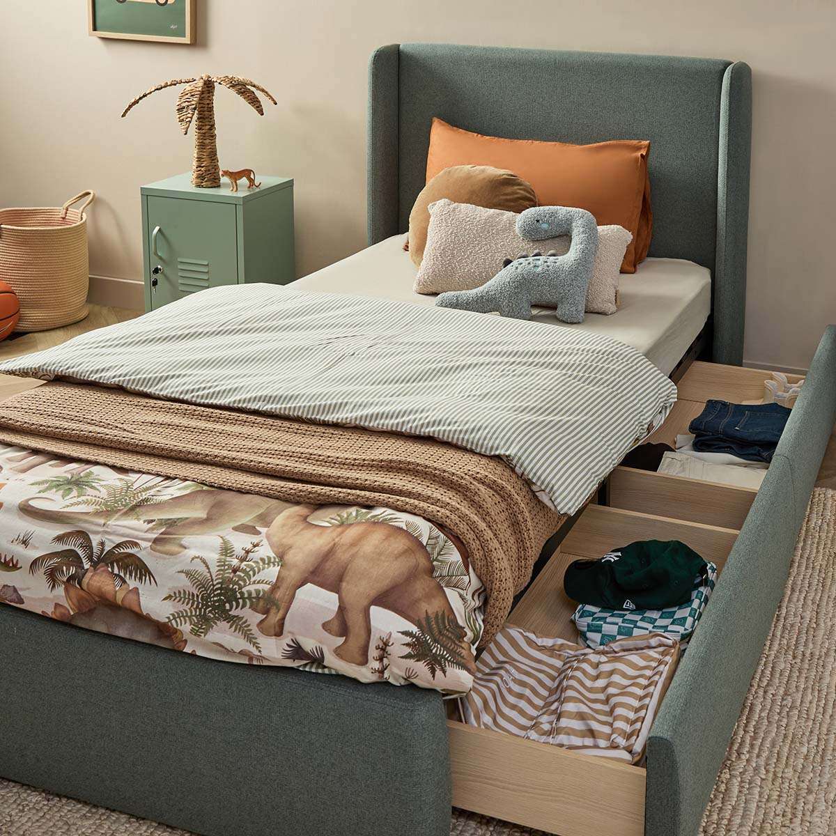 Charley Storage King Single Bed - Sage Green