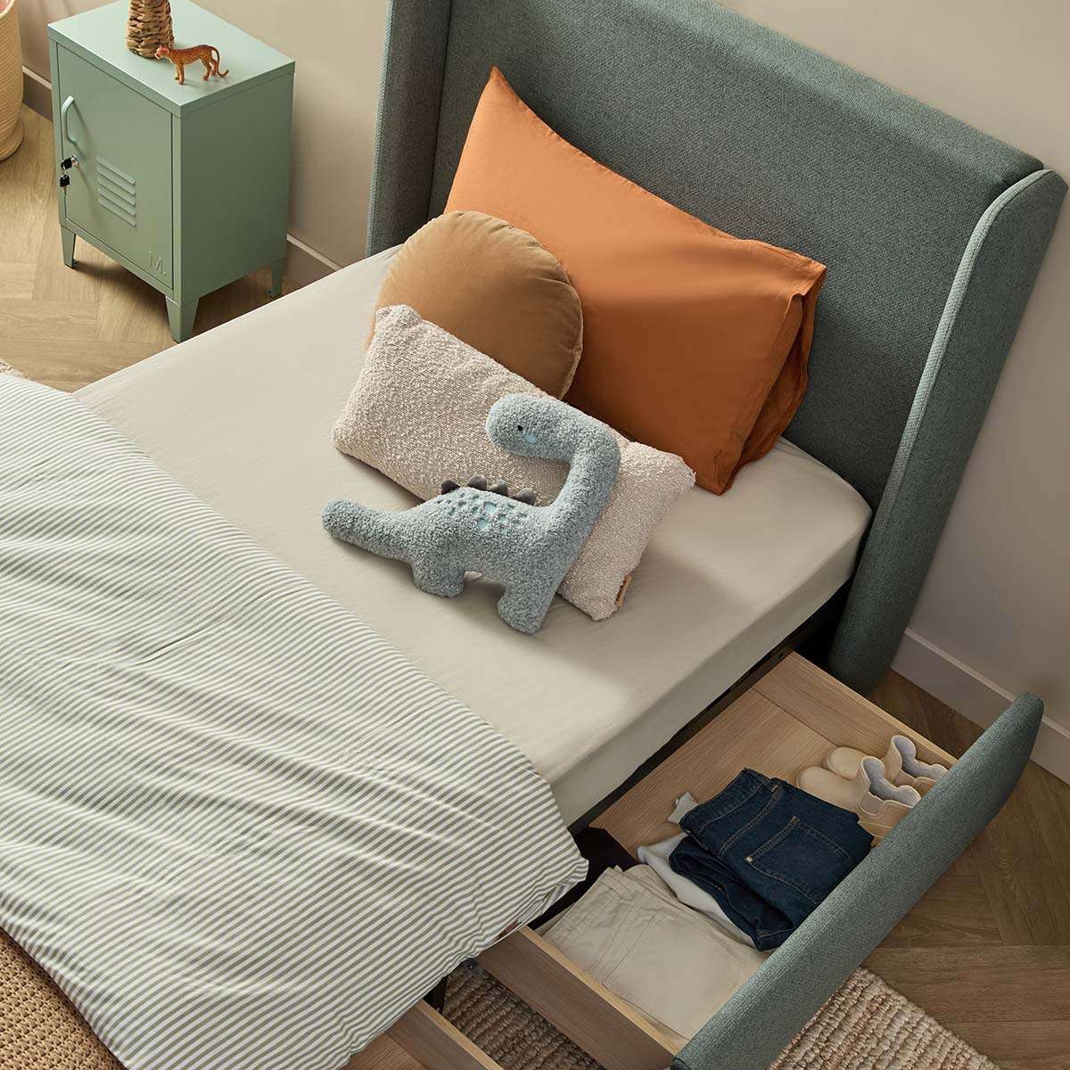 Charley Storage King Single Bed - Sage Green