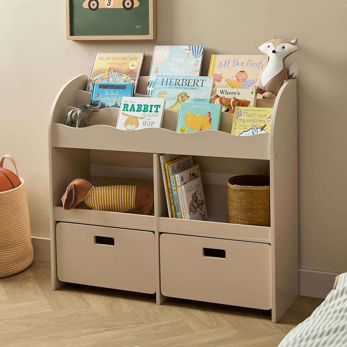 Theo Kids Bookshelf And Toy Drawer Organiser - Beige