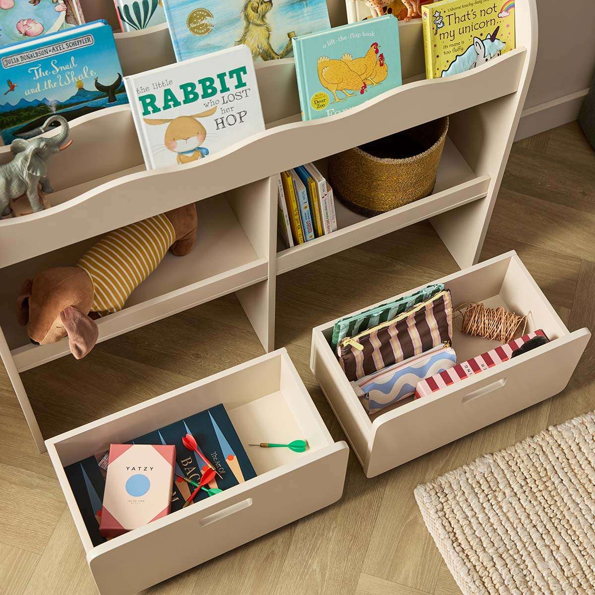 Theo Kids Bookshelf And Toy Drawer Organiser - Beige