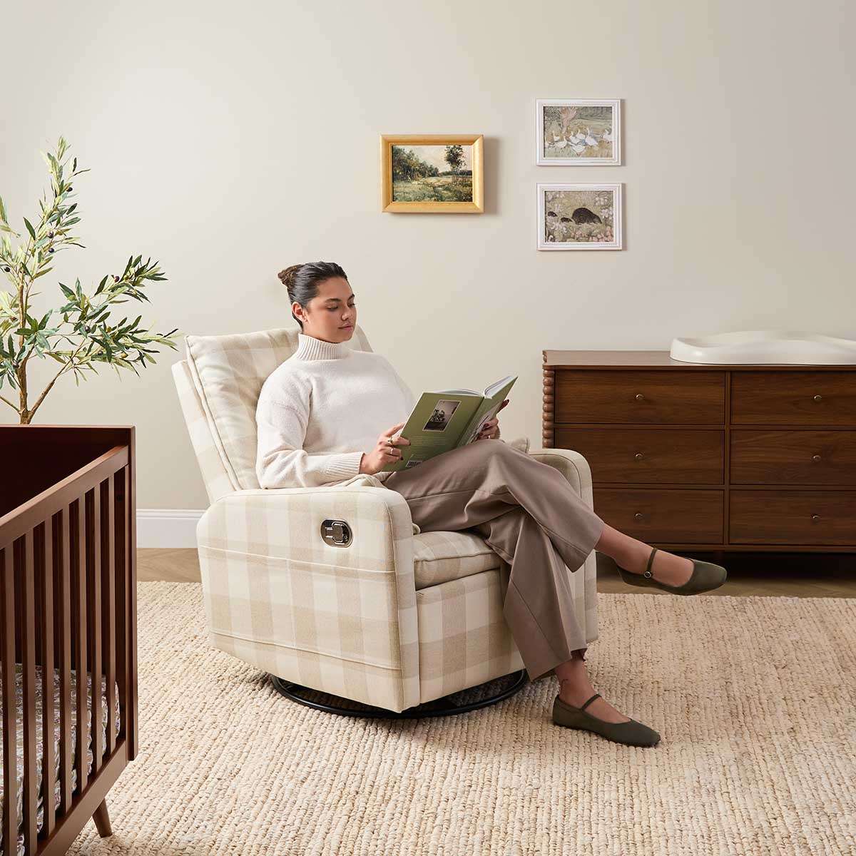 Penny Gingham Recliner And Swivel Chair - Cream
