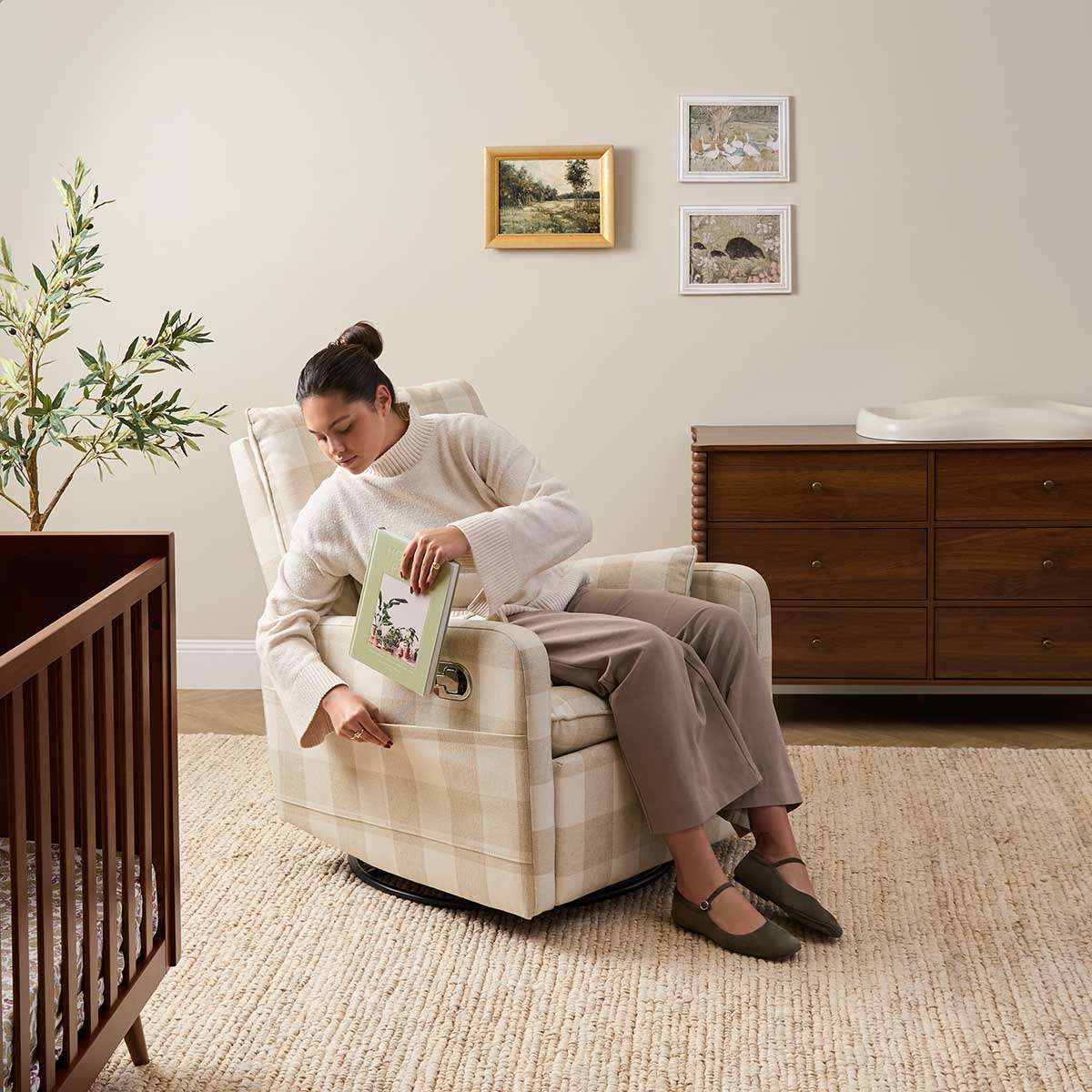 Penny Gingham Recliner And Swivel Chair - Cream