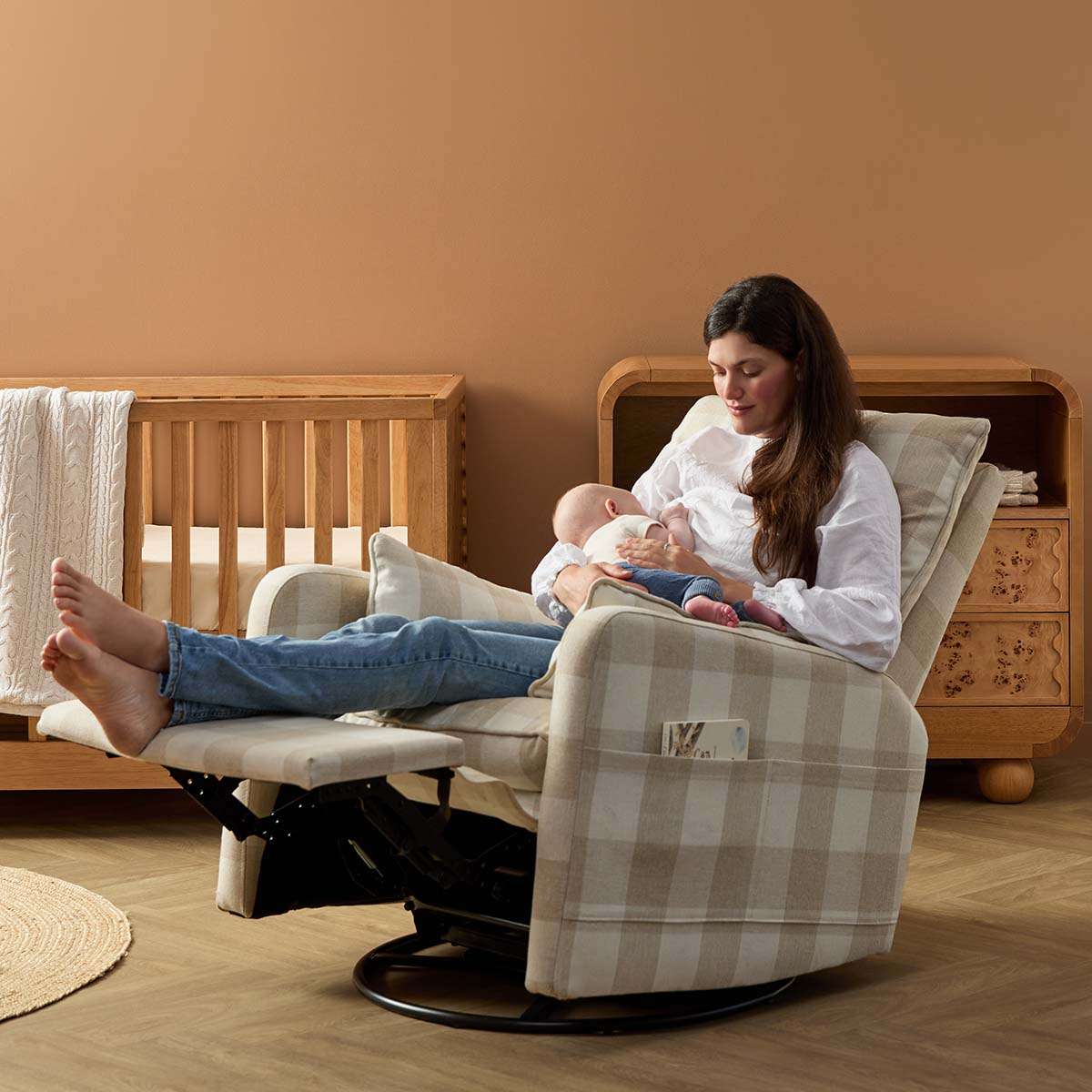 Penny Gingham Recliner And Swivel Chair - Cream