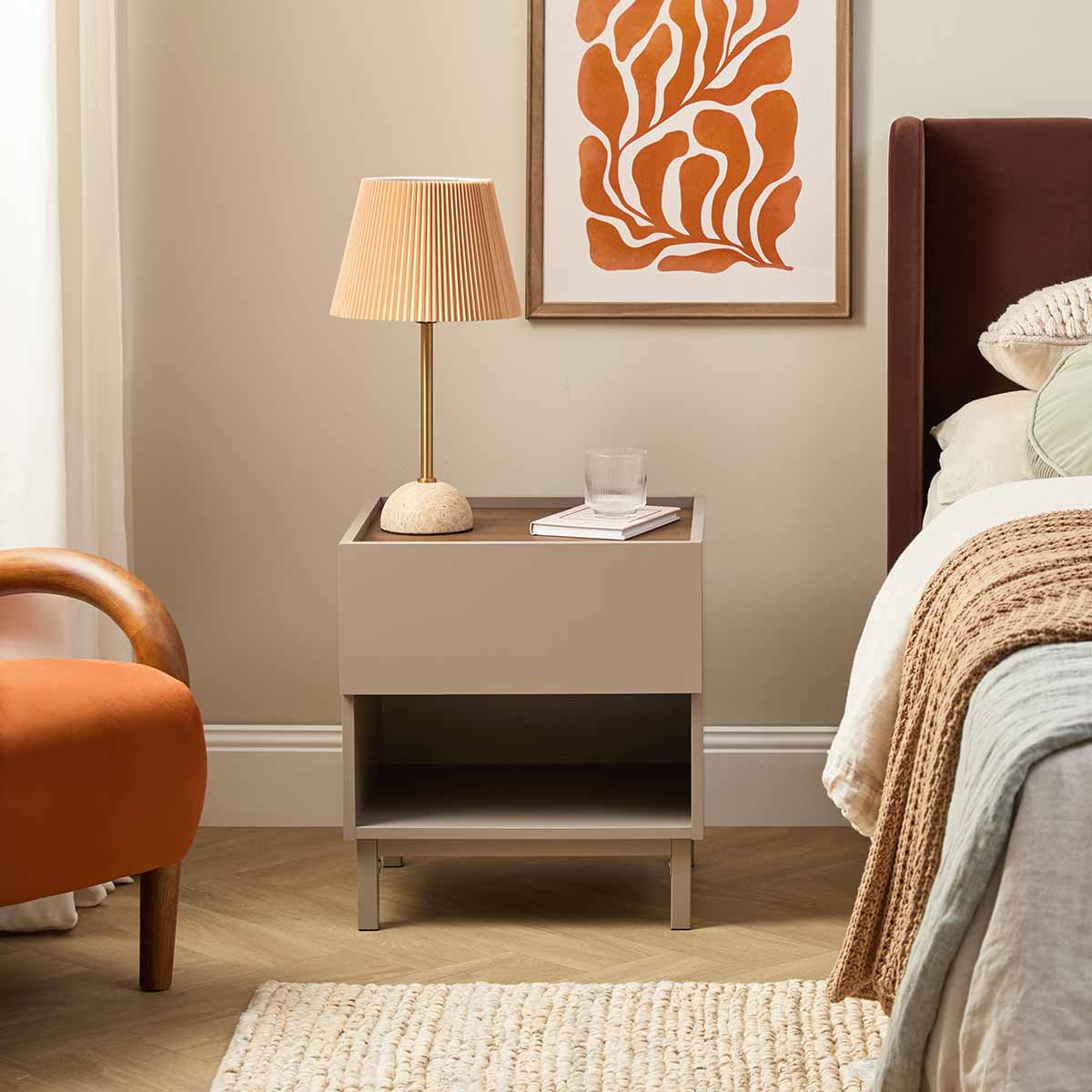Murphy Bedside Table - Stone/Walnut