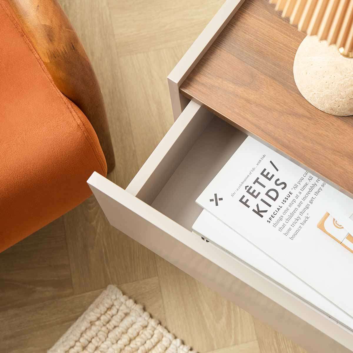 Murphy Bedside Table - Stone/Walnut