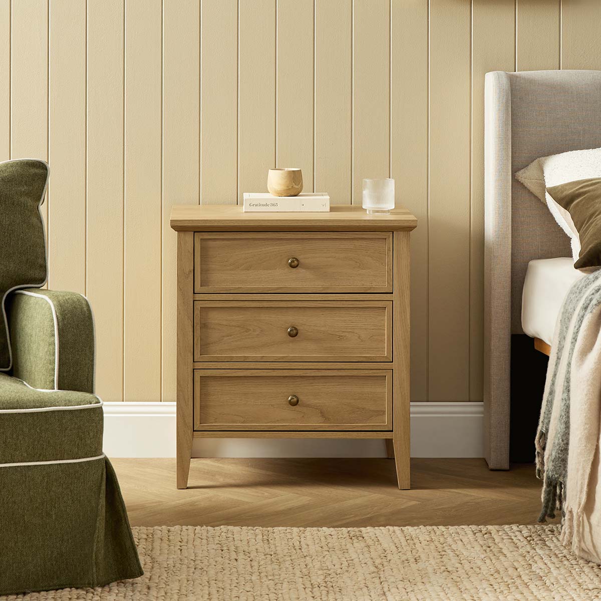 Ambrose Three Drawer Bedside Table - Natural