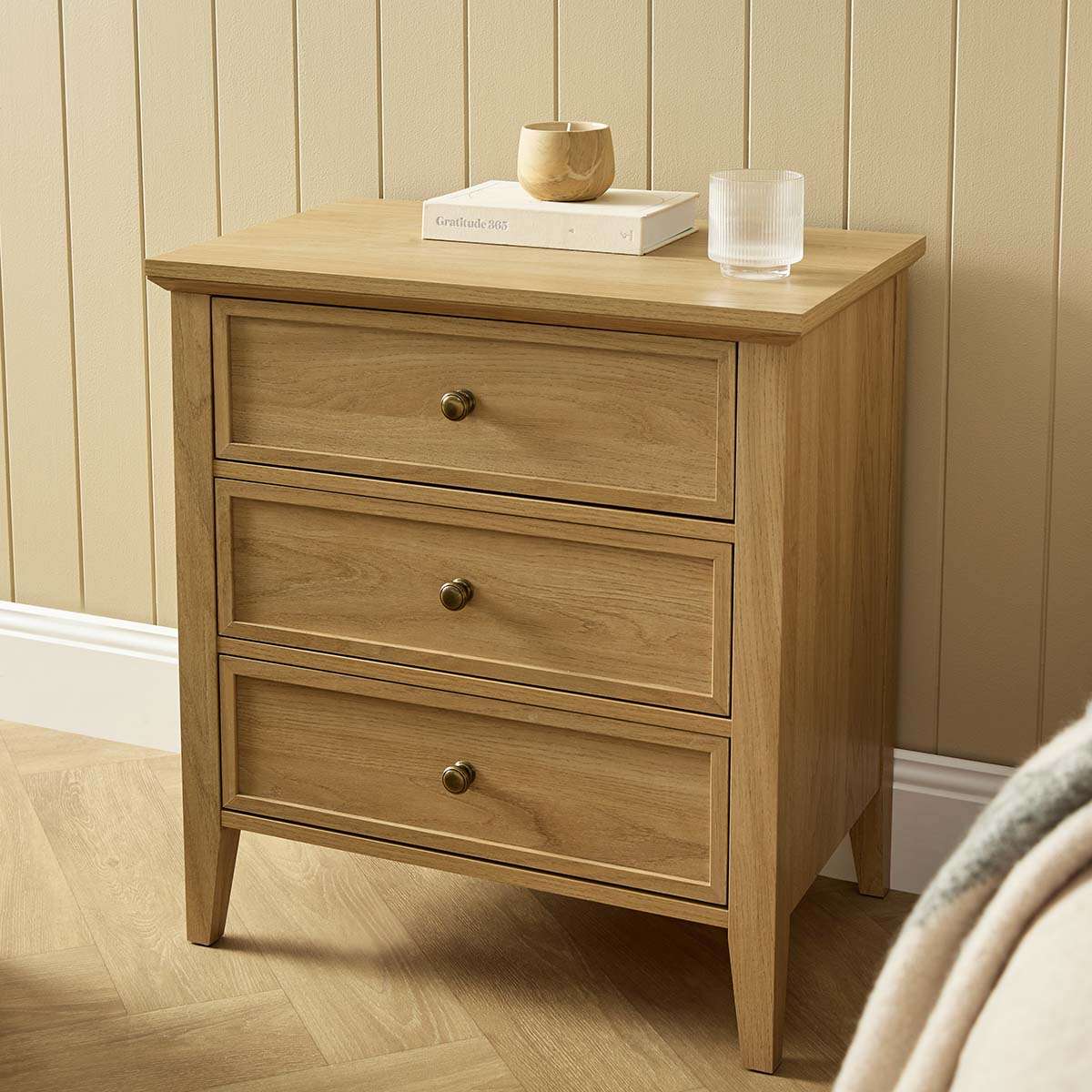 Ambrose Three Drawer Bedside Table - Natural