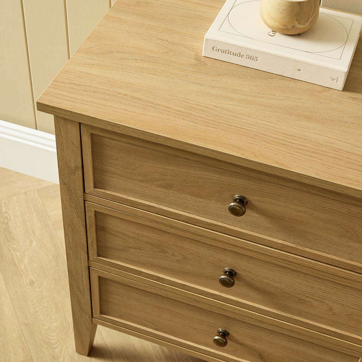 Ambrose Three Drawer Bedside Table - Natural