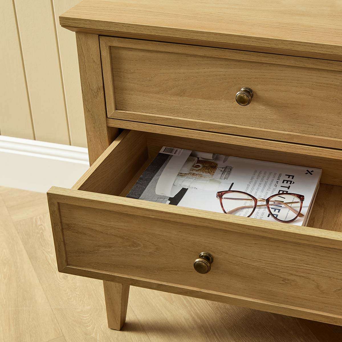 Ambrose Three Drawer Bedside Table - Natural