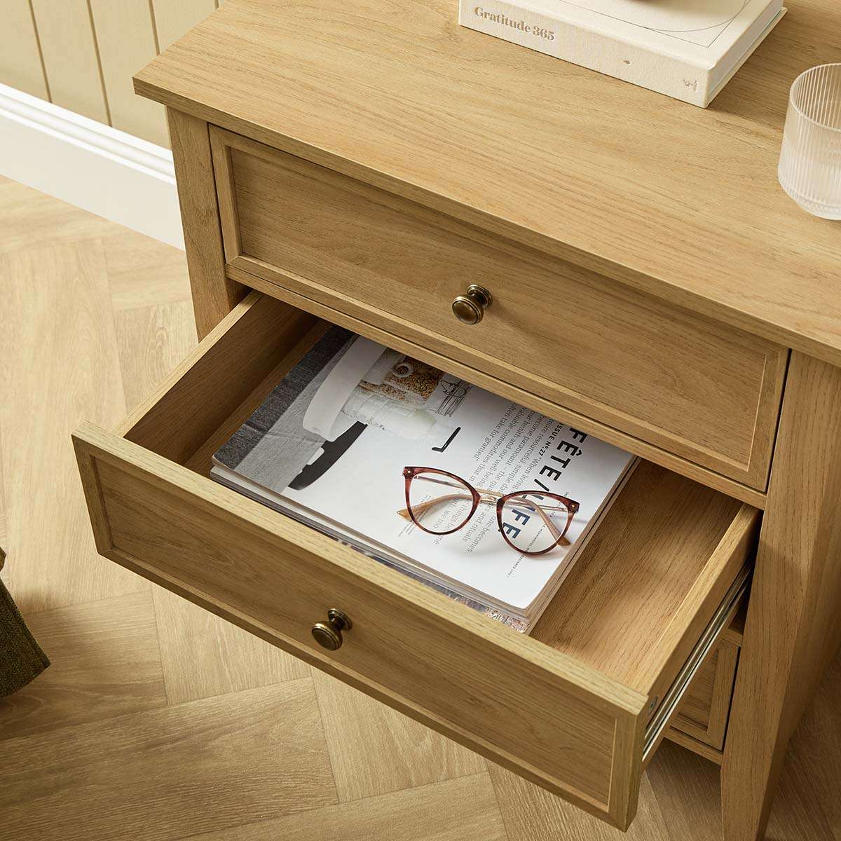 Ambrose Three Drawer Bedside Table - Natural