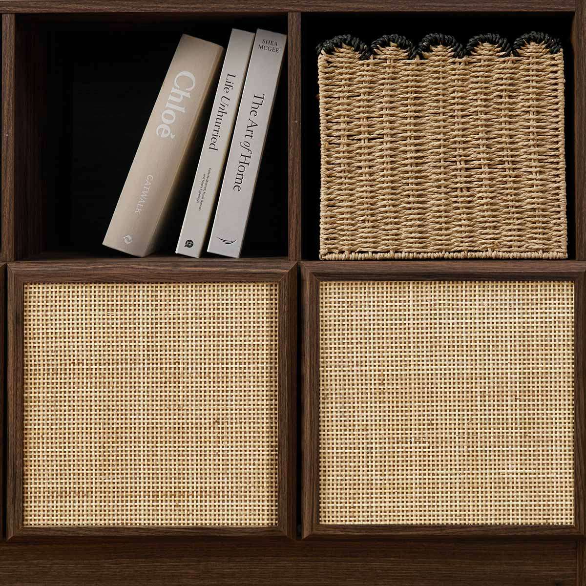 Noosa Rattan Cube Storage Bookcase  - Walnut