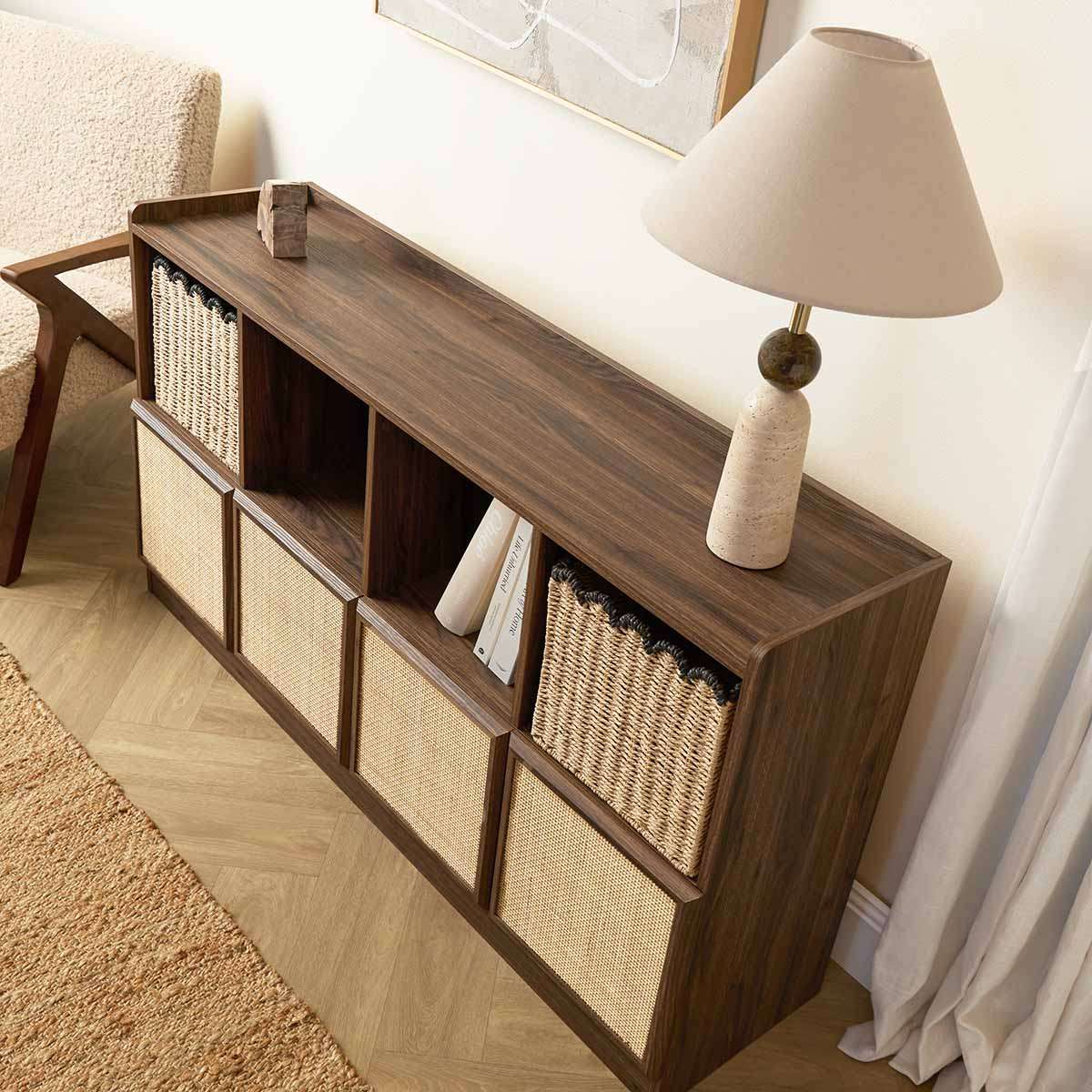 Noosa Rattan Cube Storage Bookcase  - Walnut