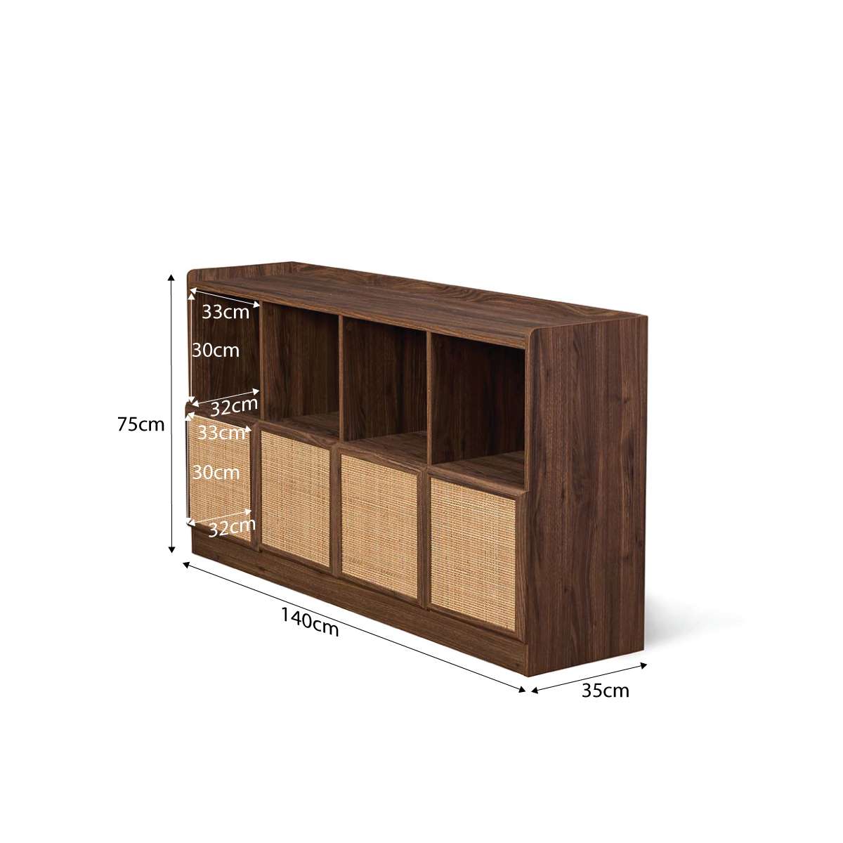 Noosa Rattan Cube Storage Bookcase  - Walnut
