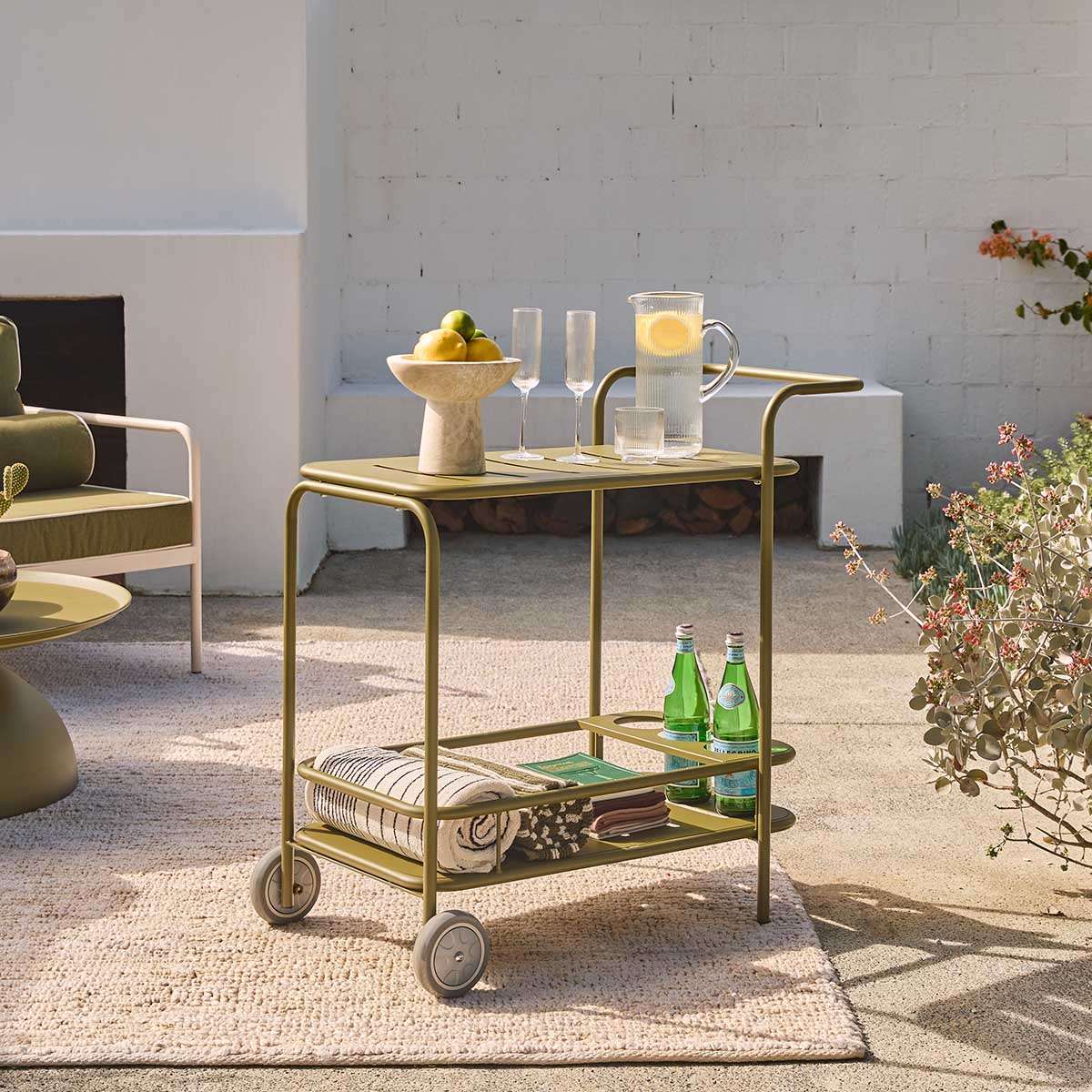 Palma Outdoor Bar Cart - Olive Green