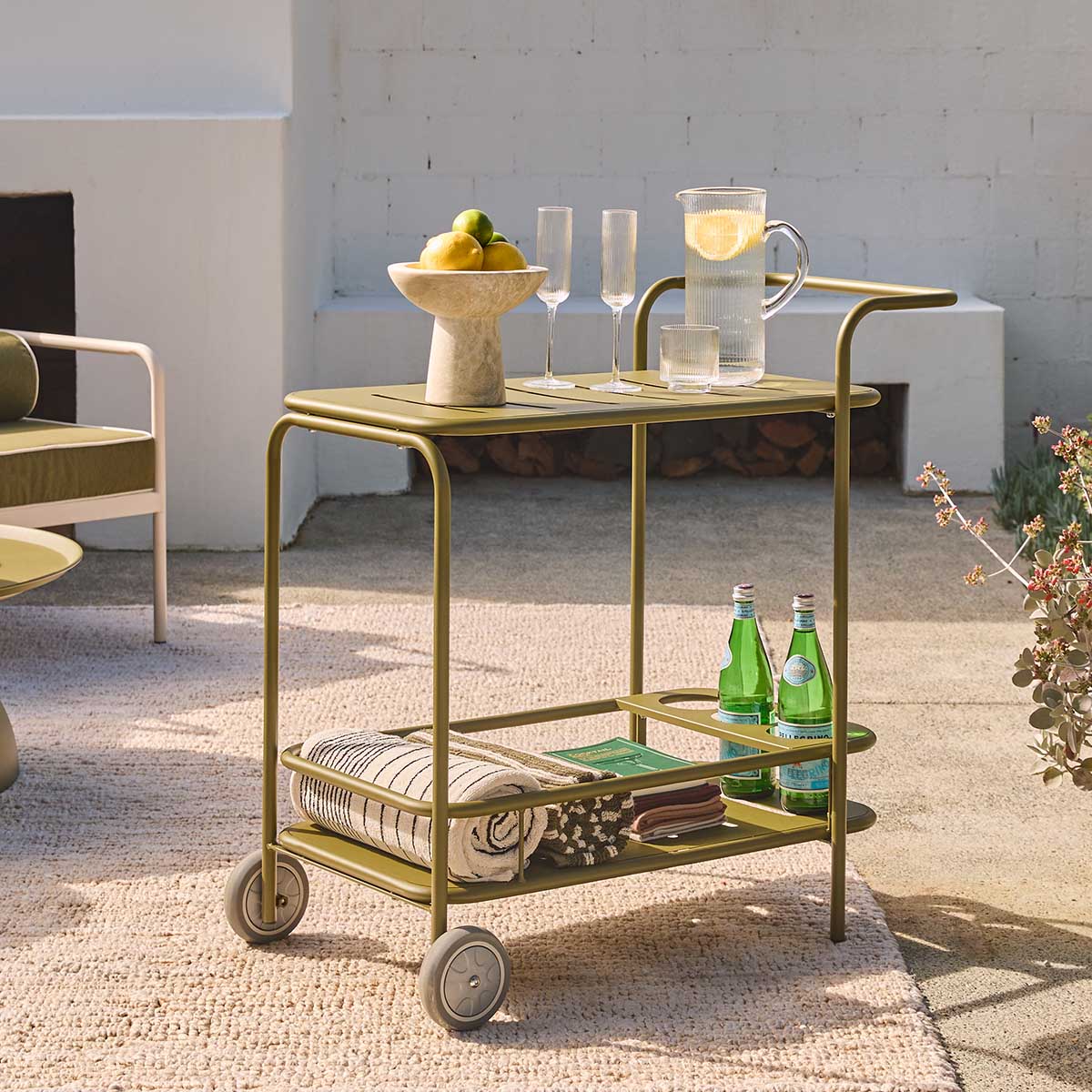 Palma Outdoor Bar Cart - Olive Green