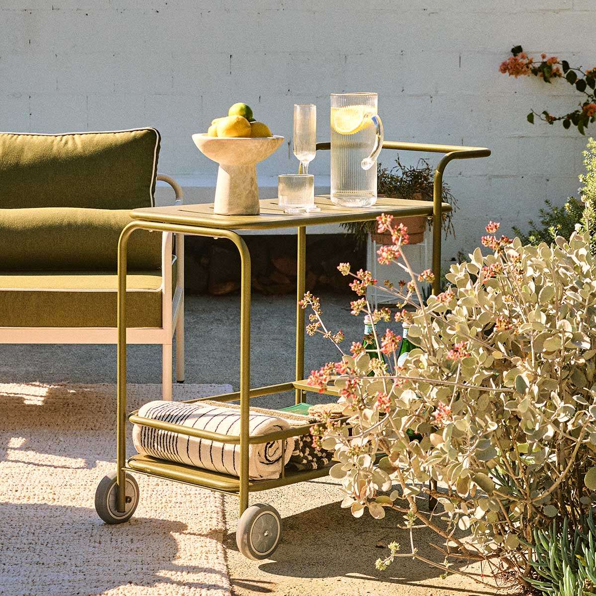 Palma Outdoor Bar Cart - Olive Green