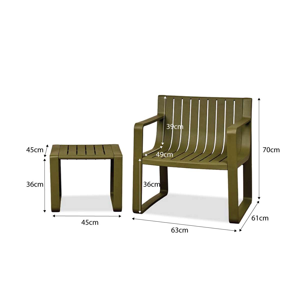 Ravello Outdoor Lounge Seating - Set of Three - Olive Green