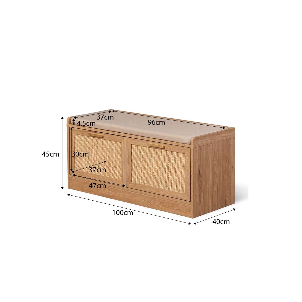 Noosa Rattan Storage Bench Seat - Natural