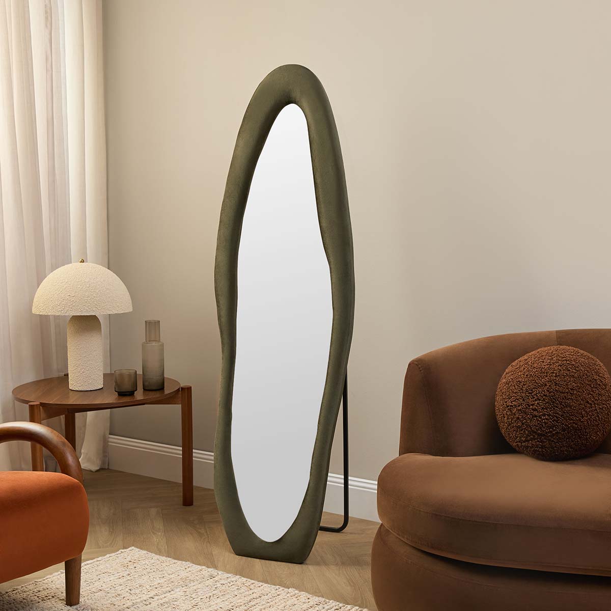 Lennon Upholstered Full Length Mirror - Olive
