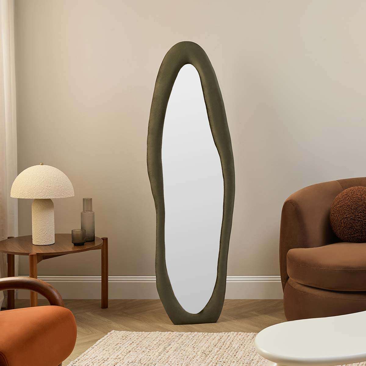 Lennon Upholstered Full Length Mirror - Olive