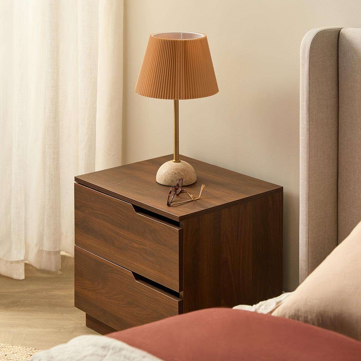 Zack Two Drawer Bedside Table - Walnut