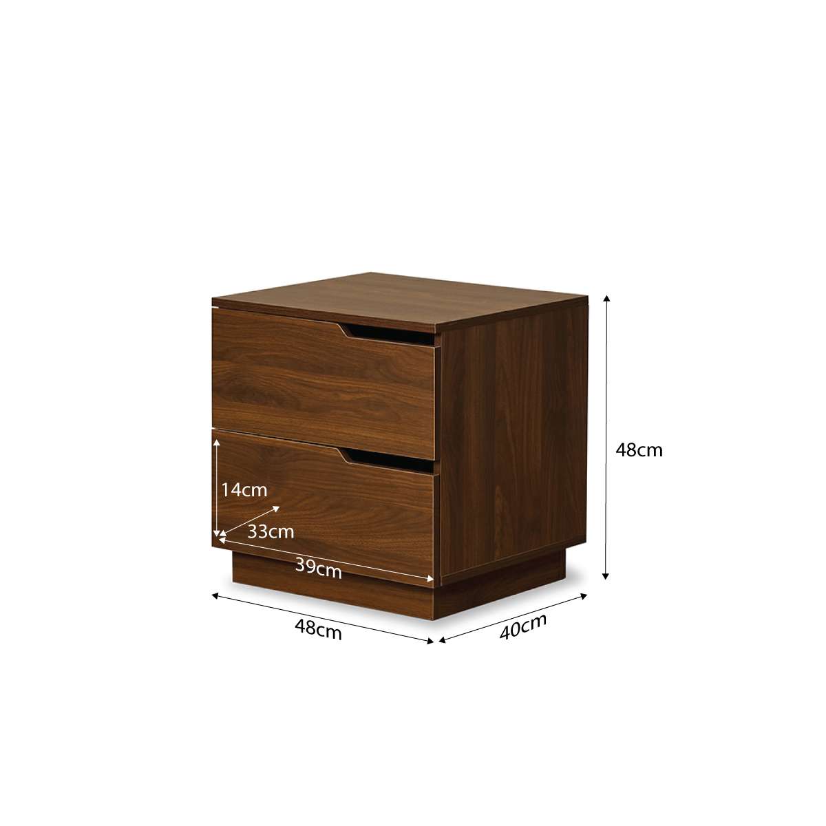 Zack Two Drawer Bedside Table - Walnut