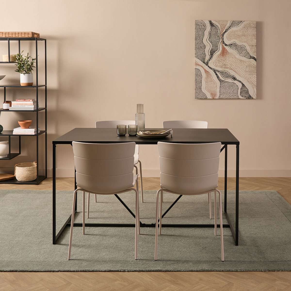 Alvar Metal Four Seater Dining Table - Black