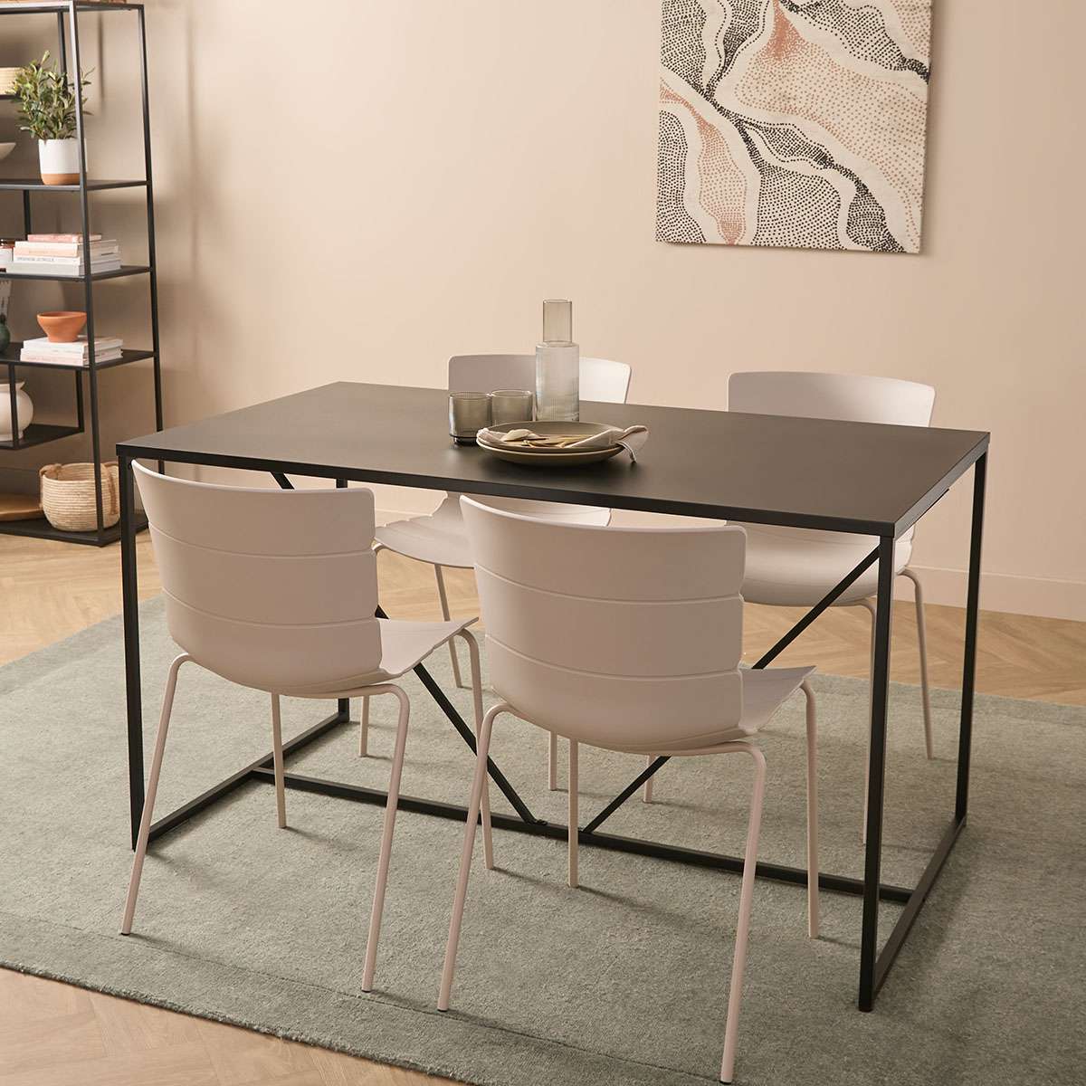 Alvar Metal Four Seater Dining Table - Black