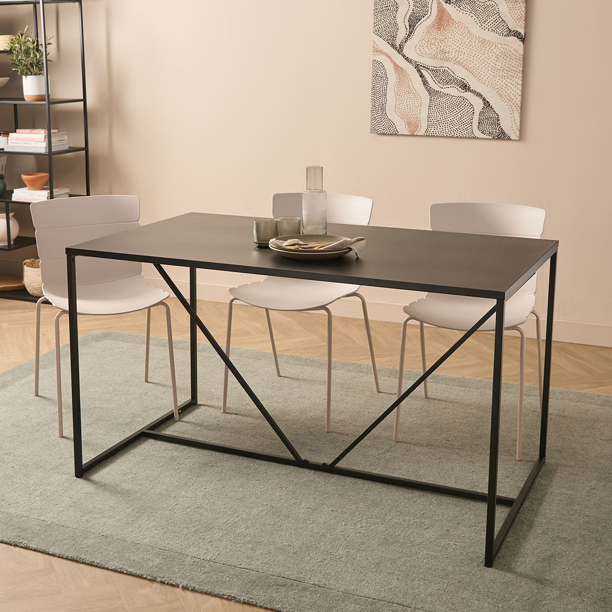 Alvar Metal Four Seater Dining Table - Black