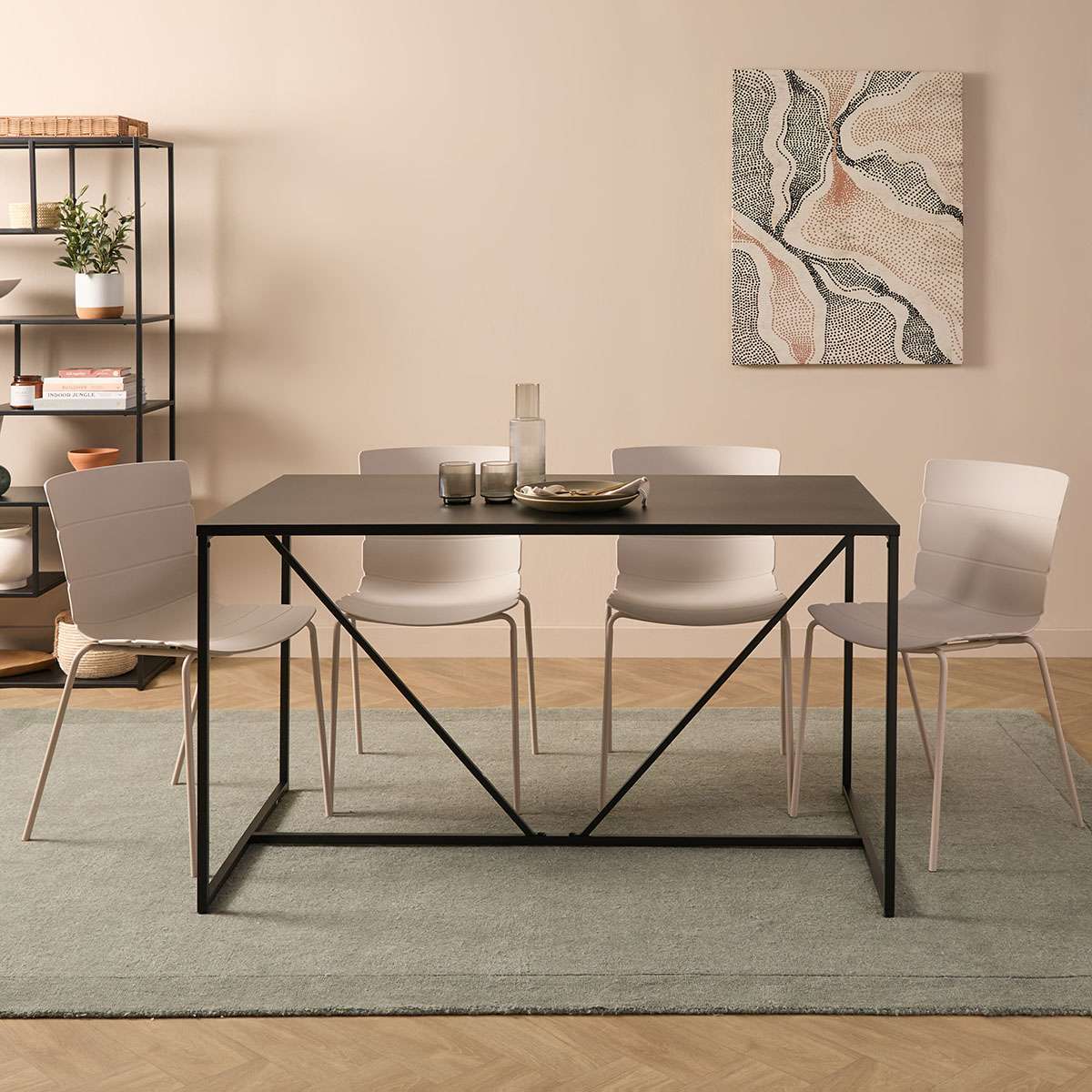 Alvar Metal Four Seater Dining Table - Black