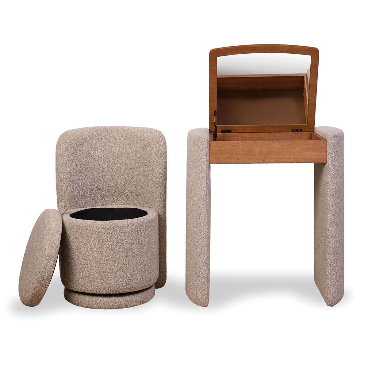 Hailey Makeup Table and Storage Stool - Cream/Walnut