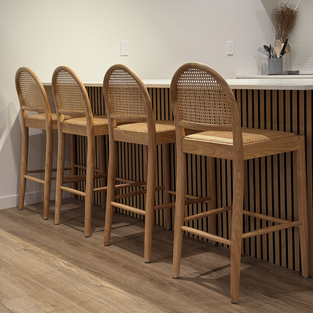 Mateo Curved Rattan Bar Stool - Natural - Mocka New Zealand