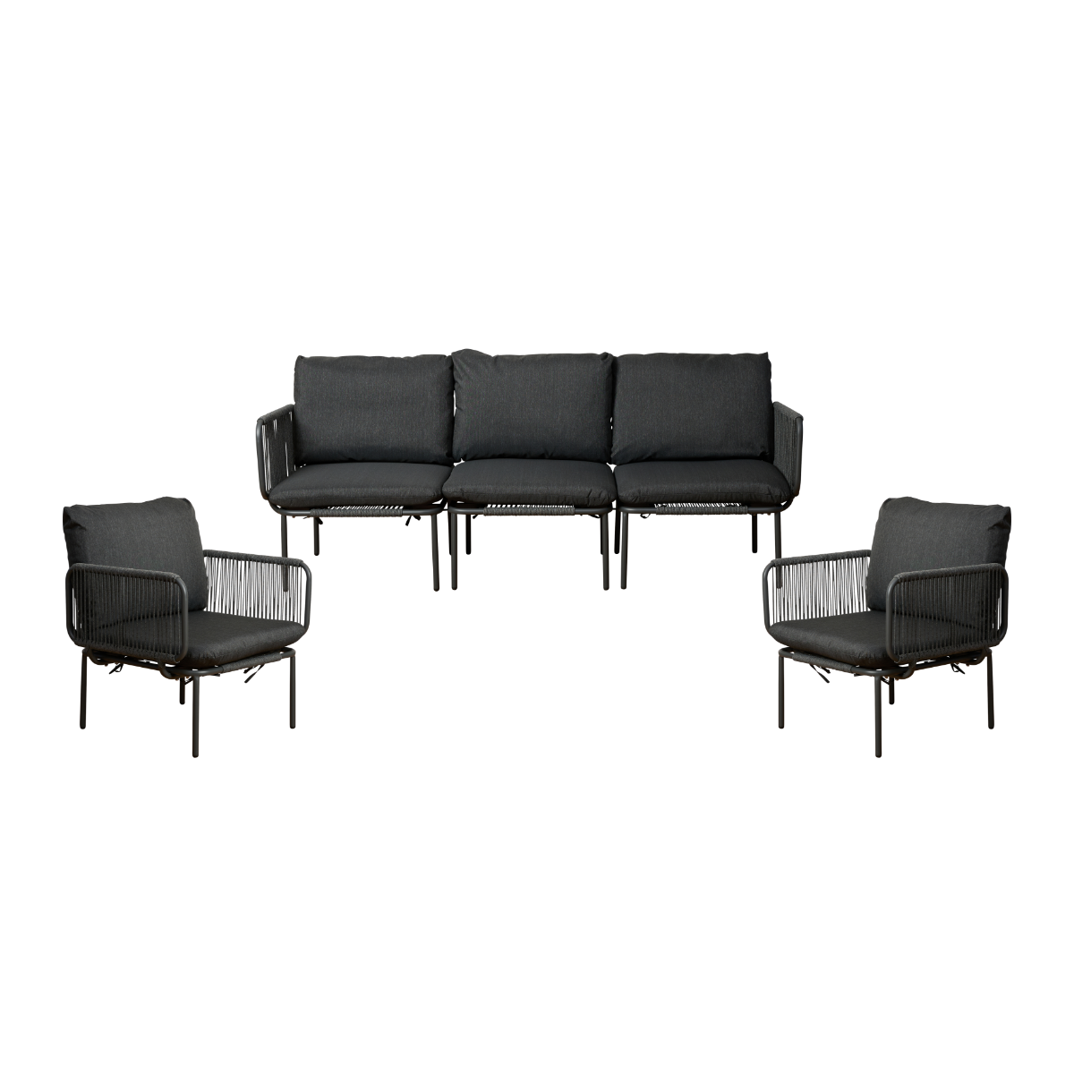 Sorrento Outdoor Armchair and Three Seater Three Piece Set  - Charcoal - Mocka New Zealand