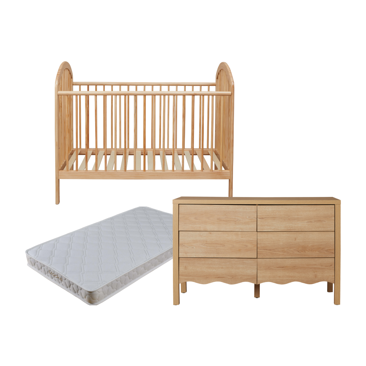 Archie Natural Three Piece Nursery Furniture Set - Mocka New Zealand
