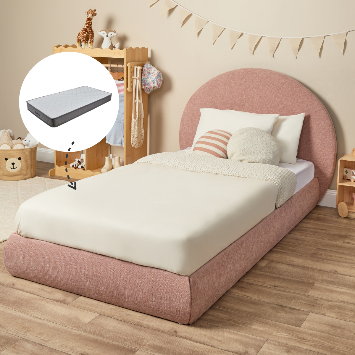 Arlo Arched King Single Bed + Mattress Bundle - Dusty Pink - Mocka New Zealand