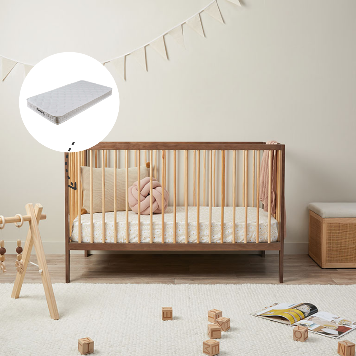 Mocka Dream Cot Almond/Natural + Mattress Bundle - Mocka New Zealand