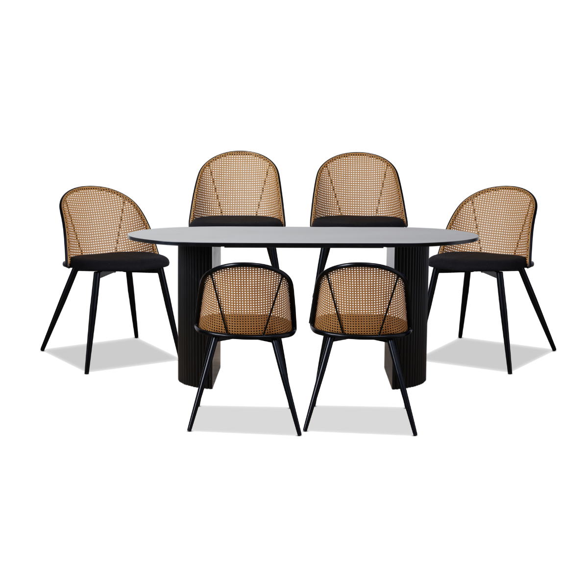 Eve Black Table and Avila Seven Piece Set - Mocka New Zealand