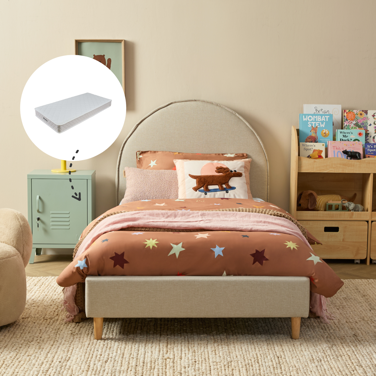 Imogen Single Bed Natural + Mocka Mattress Bundle