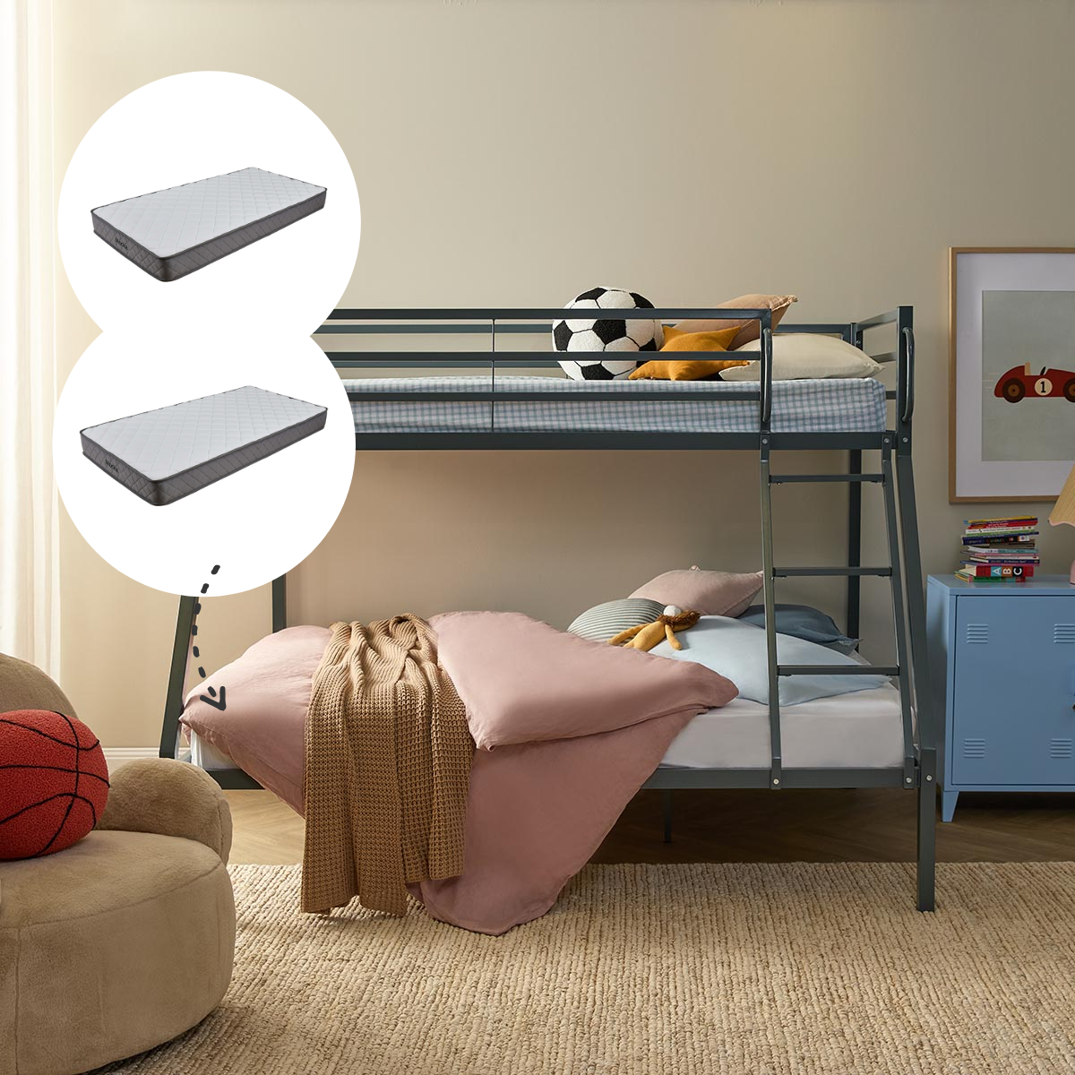 Lacie Triple Bunk Steel + Mattress Bundle - Mocka New Zealand