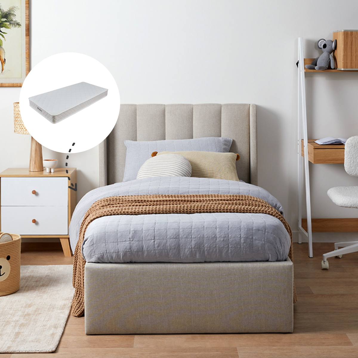 Quinn King Single Bed Natural + Mocka Mattress Bundle - Mocka New Zealand