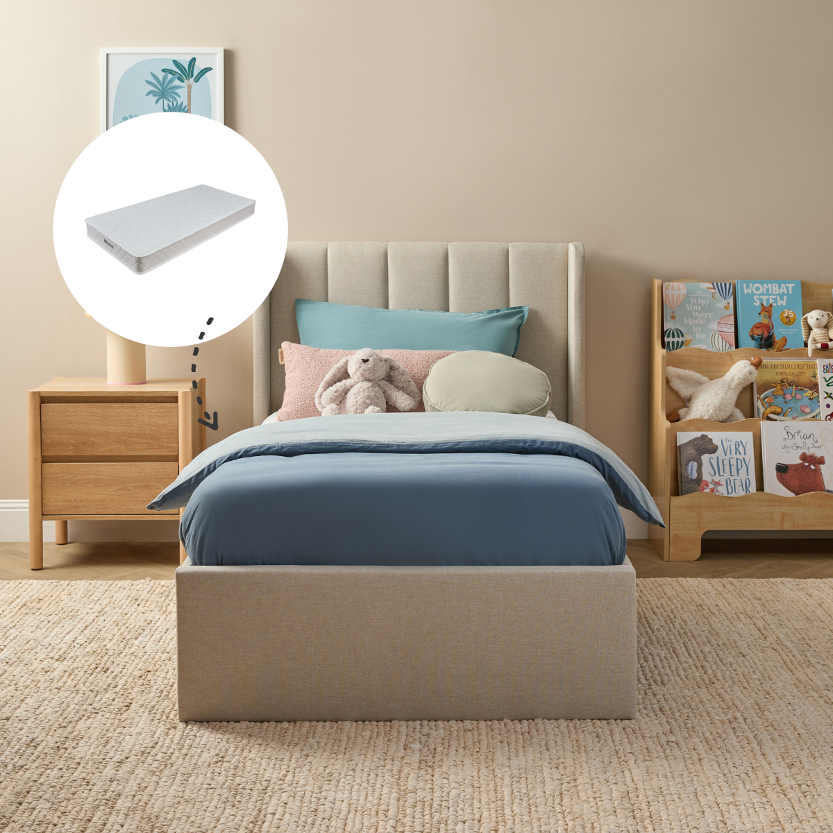 Quinn Single Bed Natural + Mocka Mattress Bundle