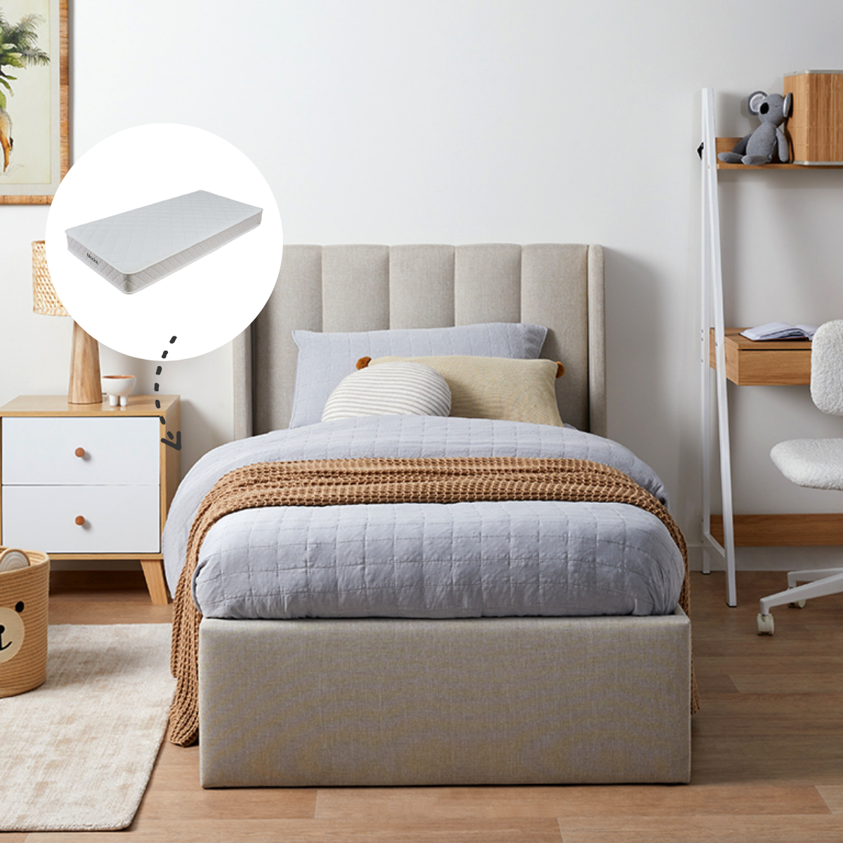 Quinn Single Bed Natural + Mocka Mattress Bundle - Mocka New Zealand